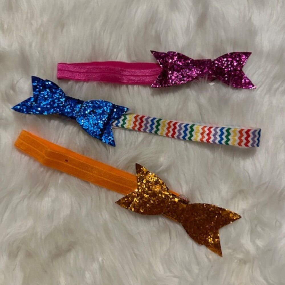 Bundle of (3) 4" Flat Sequin Bow on a FOE headband    HB8275  Handmade NWT Bouti